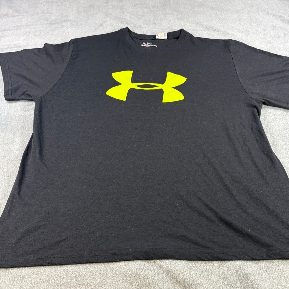 Under Armour Mens HeatGear Big Logo T-Shirt Black Neon Yellow MD Short Sleeve